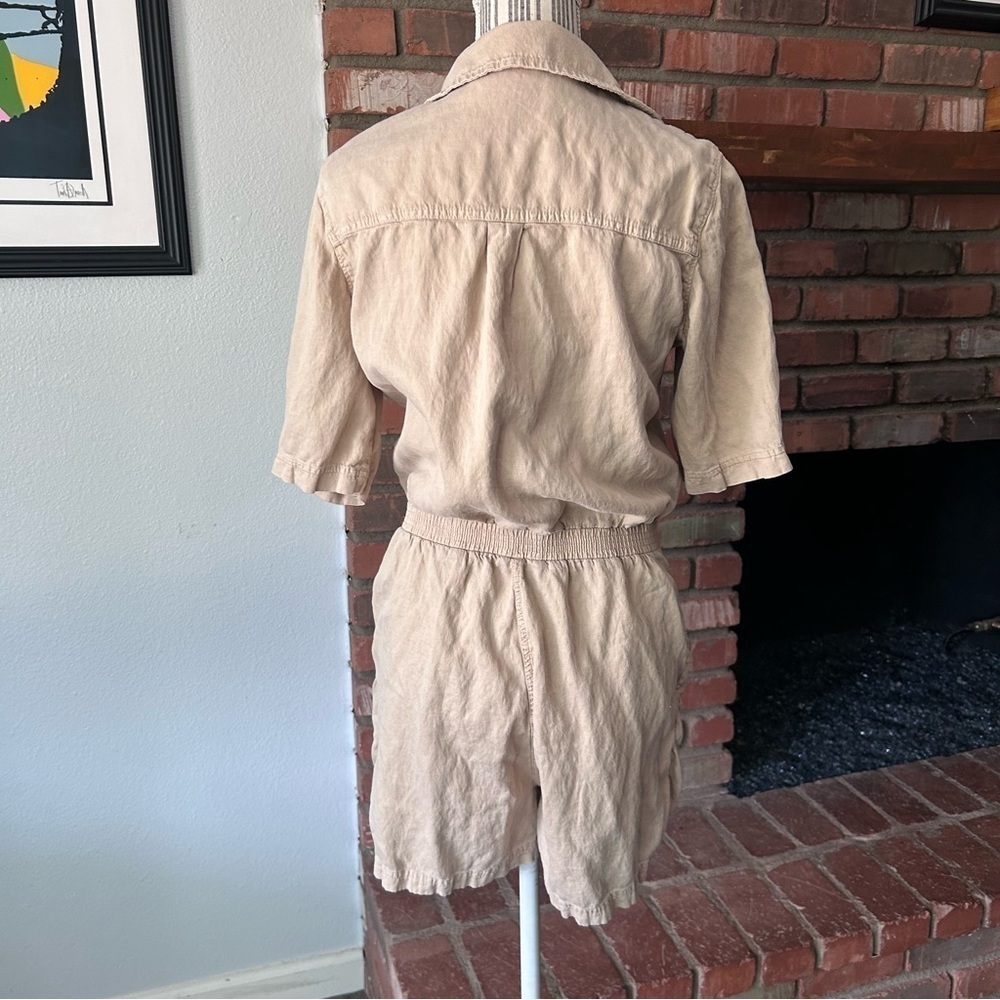 Faherty Arlie Day Short Sleeve Romper in Summer Sand Linen Blend Sz M - Picture 8 of 10